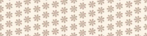 Vector illustration of Wildflower seamless vector seamless border. Neutral beige brown naive meadow flowers banner. Hand drawn line art outline botanical design. Garden flower cottagecore aesthetic for packaging