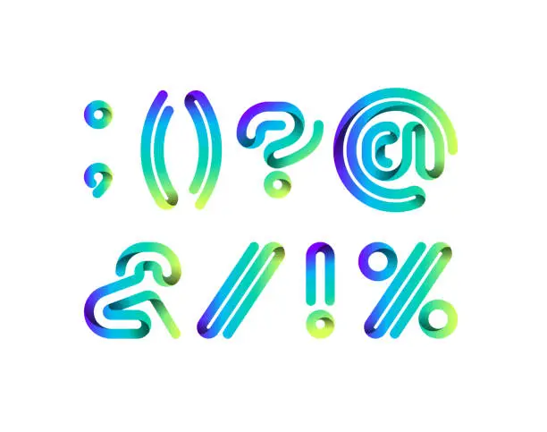 Vector illustration of Ribbon font alphabet, 3d punctuation marks