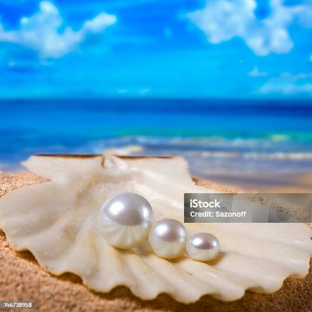 Tre Perle Con Shell - Fotografie stock e altre immagini di Perla - Gioielli - Perla - Gioielli, Perla - Ostrica, Guscio di animale
