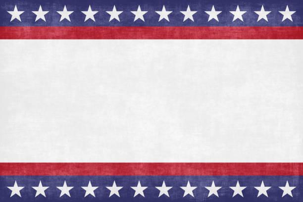 アメリカの国旗アメリカの星フレームリボングランジ背景 7月4日の独立記念日 ネイビーブルーレッドホワイトストライプパターンブランクラフ素朴な霜降りテクスチャ抽象的な古い紙セメン - patriotic paper ストックフォトと画像