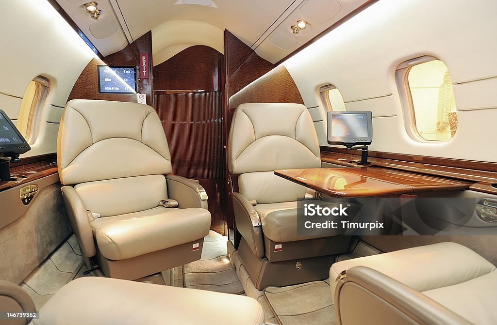 Business jet interior interior of luxurious jet airplane Corporate Jet Stock Photo