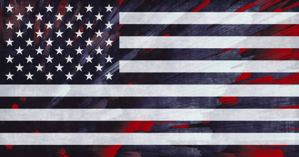 Firefighter American Flag Red White Black Ribbon Star Flame Firework Pattern Grunge Old Texture Abstract Paper Concrete Cement Background Fourth of July Independence Day Mourning Remembrance War Memorial Day Retro Style