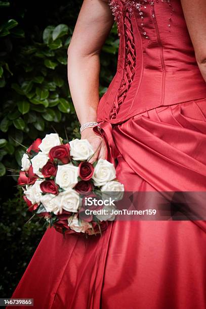 Red Wedding Dress And Bouquet Stock Photo - Download Image Now - Adult, Bouquet, Bride