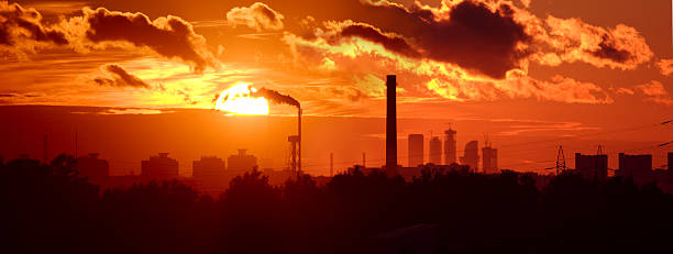 sunset over Moscow City stock photo