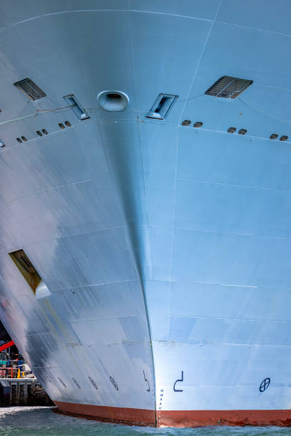 istock Closeup front view of cruise ship in the dock 1467403420