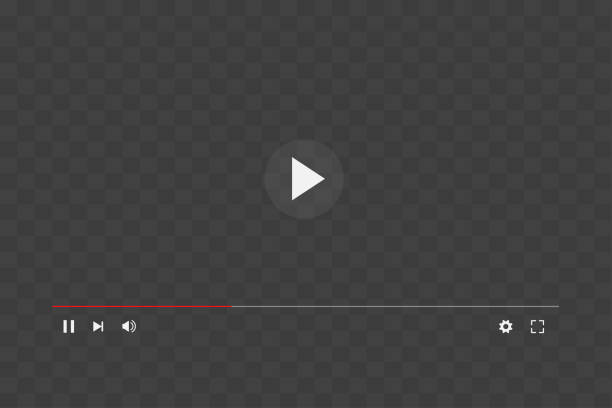 videoplayer-zeichenvorlage isoliert auf schwarzem bildschirm-mockup - vector icon video stock-grafiken, -clipart, -cartoons und -symbole