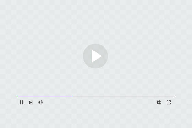 vorlage für die benutzeroberfläche des videoplayers mit grauem transparentem bildschirm-mockup - vector icon video stock-grafiken, -clipart, -cartoons und -symbole