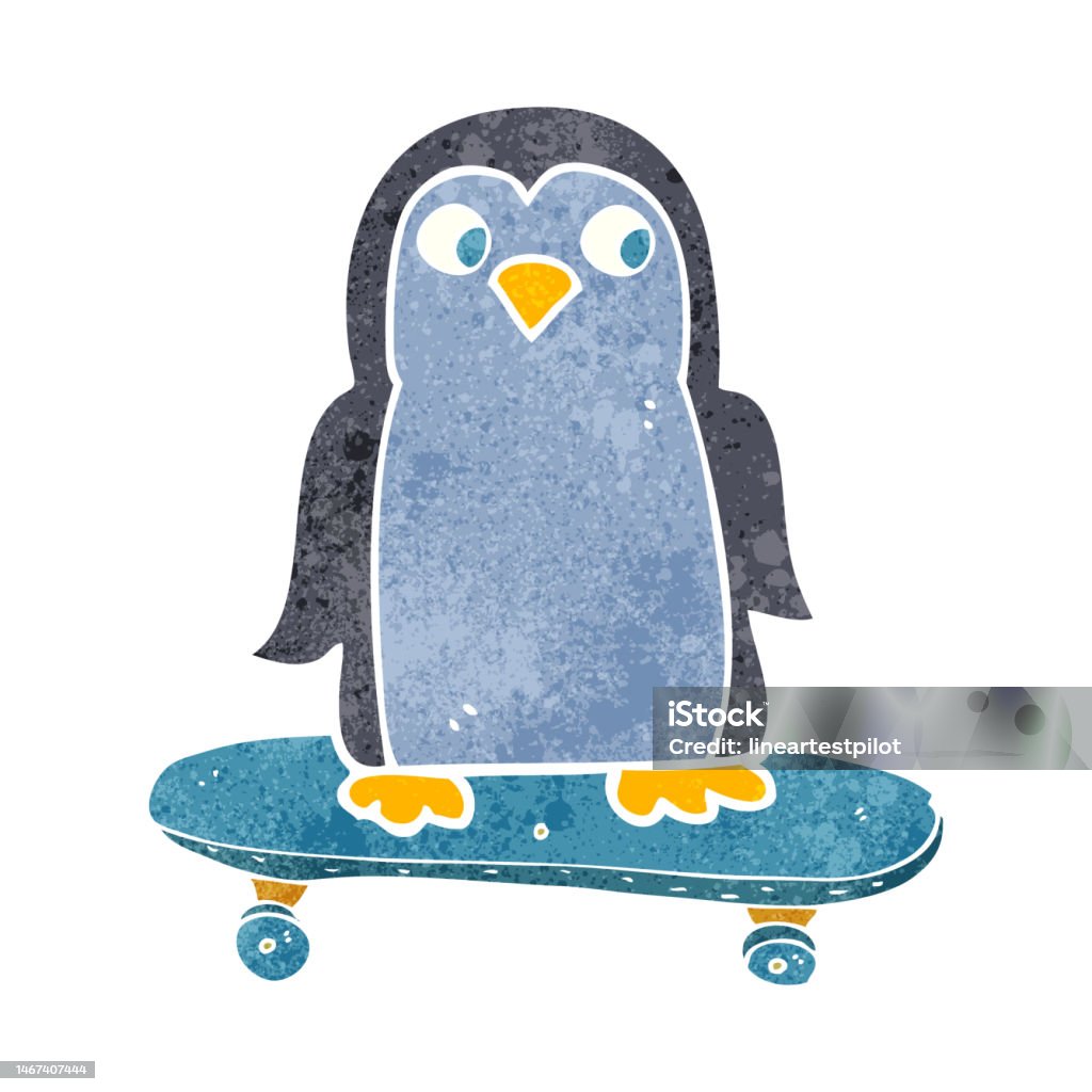 Freehand Retro Phim Hoạt Hình Chim Cánh Cụt Cưỡi Ván Trượt Hình ...