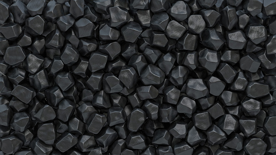 Coal pieces covers the screen, 3D rendering.