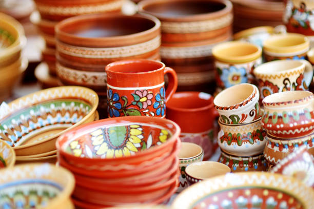 istock Ceramic dishes, tableware and jugs sold on Easter market in Vilnius, Lithuania 1467410995