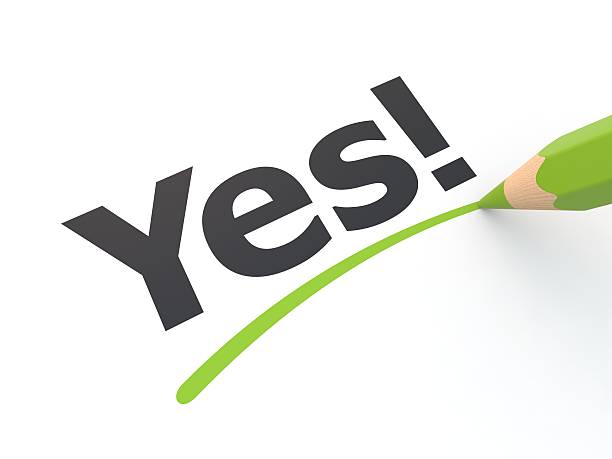 Stylized yes exclamation underlined in green Yes! underlined by pencil yes single word stock pictures, royalty-free photos & images