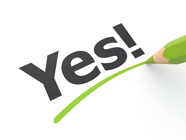 Photo of Stylized yes exclamation underlined in green