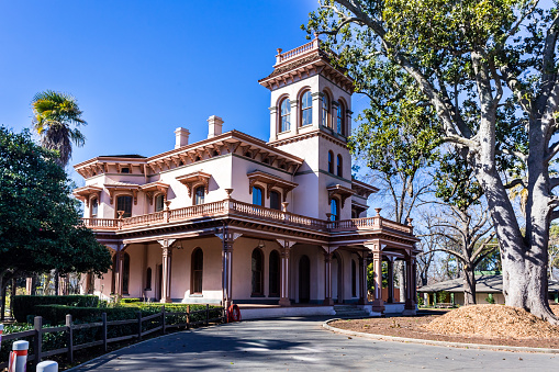 Chico, California, USA - February 12th, 2023: Bidwell Mansion State Historic Park, Victorian House Museum