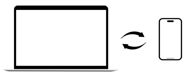 illustration of data exchange between a computer and a phone on a transparent background illustration of data exchange between a computer and a phone on a transparent background mac plus stock illustrations