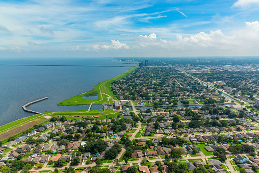 Aerial view of Metairie Louisiana along Lake Pontchartrain from an altitude of about 600 feet.