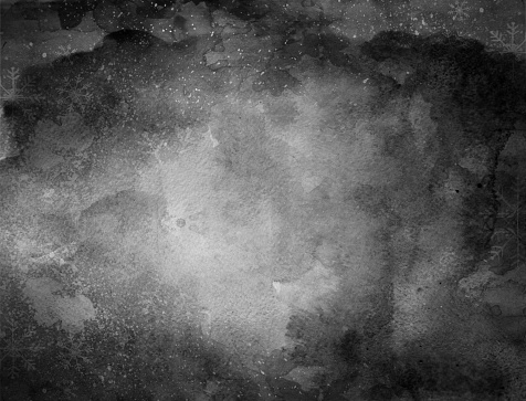 Abstract black clouds  night sky with snowflakes watercolor background. My own work.