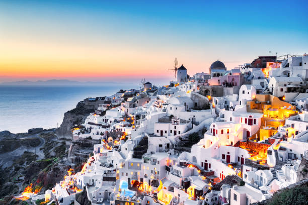 istock Illuminated Oia Village at Sunset on Santorini Island 1467422577