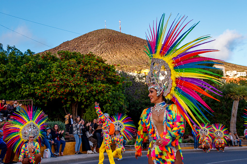 Gáldar, Gran Canaria - february 18, 2023: Celebration of the Great Carnival Parade in the municipality of Gáldar on the Island of Gran Canaria, Spain