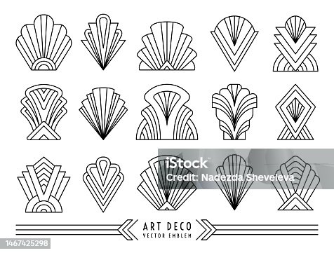 istock Art Deco style symbol set. Geometric outline linear design elements. EPS 10 vector illustration isolated on the white background. Editable stroke. Paths are not expanded. 1467425298