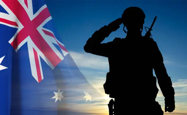 Vector illustration of Silhouette of Soldier with Australian flag