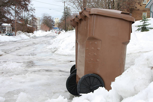 Winter Residential trash can stock photo