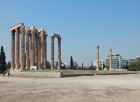 The Temple of Olympian Zeus, also known as the Olympieion or Columns of the Olympian Zeus, is a former colossal temple at the center of the Greek capital Athens.