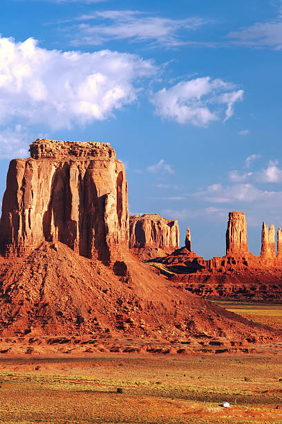 Monument Valley East Mitten Butte and rock formations of Monument Valley on the border of Arizona and Utah. the mittens monument valley stock pictures, royalty-free photos & images