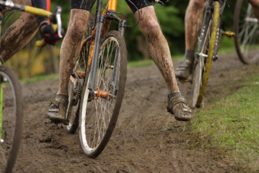 Muddy and wet Cyclocross racing in Portland, Oregon USA.
