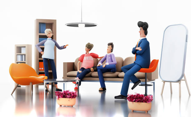 istock Group of business people in office, sharing ideas and discussing the project. 3D rendering illustration 1467430965