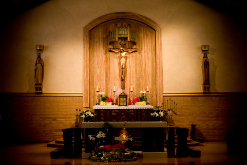 A catholic alter in sanctuary.