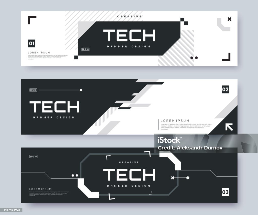 Futuristic Web Banner Collection In High Tech Style Web Header With Hud ...