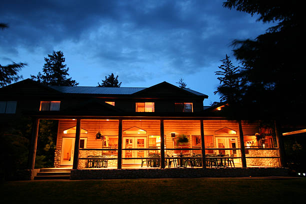 istock Lodge residence lit up at dusk 146743565