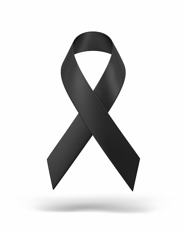 3d Render Awareness Black Ribbon Folded, Object + Shadow Clipping Path, It can be used for important days such as awareness, mourning, grief, cancer. (isolated on white)
