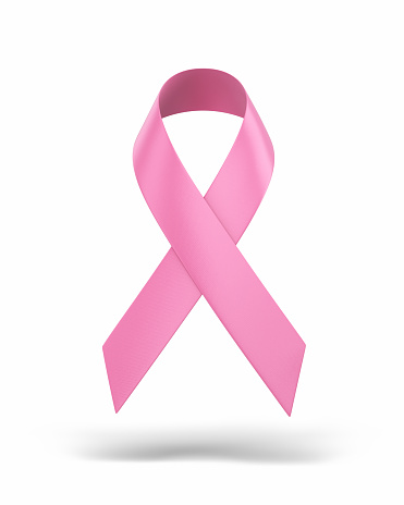 3d Render Awareness Pink Ribbon Folded, Object + Shadow Clipping Path, Breast Cancer Concept (isolated on white)