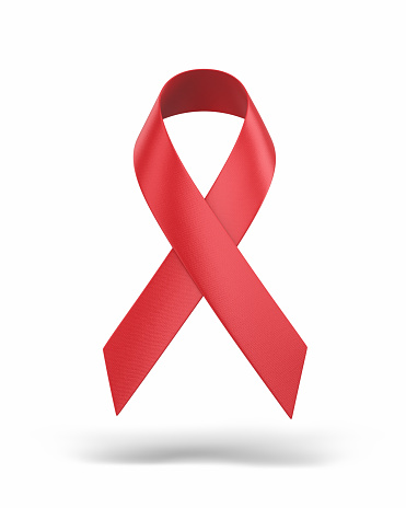 3d Render Awareness Red Ribbon Folded, Object + Shadow Clipping Path (isolated on white)