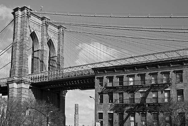 istock Brooklyn Bridge and Brownstone B&W 146745424