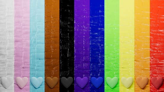 hearts on multi-colored wall, diversity representation