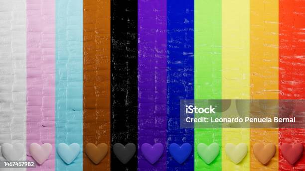 Hearts On Multicolored Wall Diversity Representation Stock Photo - Download Image Now