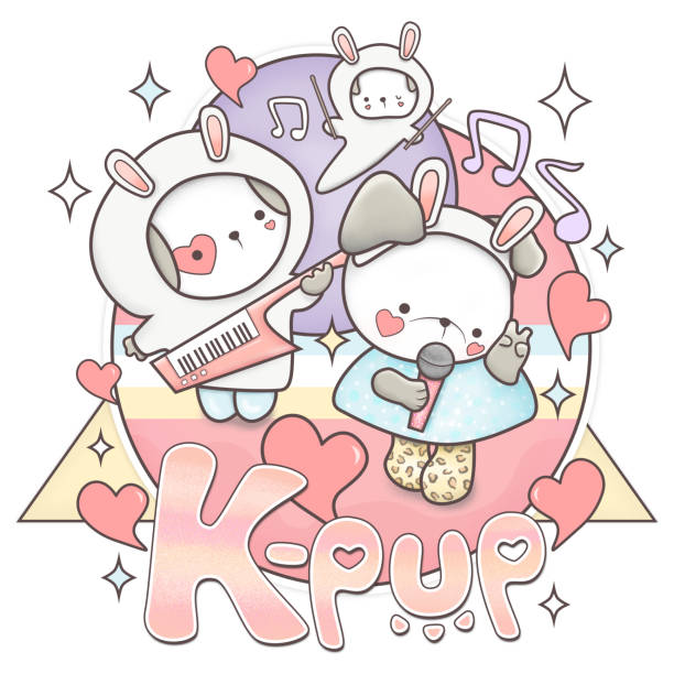 Kawaii K-pop band dog design Pastel coloured kawaii K-pop band dog design, featuring cute cartoon musical pups. k pop stock illustrations