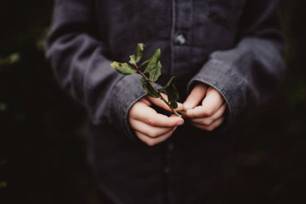 Child holding plant in his hands