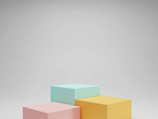 istock 3D rendering colourful pastel colour minimal rectangular pedestal or podium for product showcase display on empty background. 3D mockup illustration 1467470603