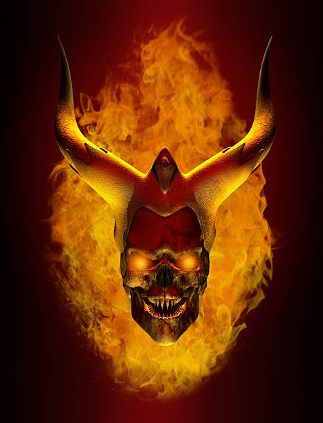istock Horned Flaming Demon skull 146747090