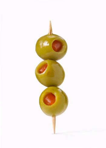 Three olives on toothpick