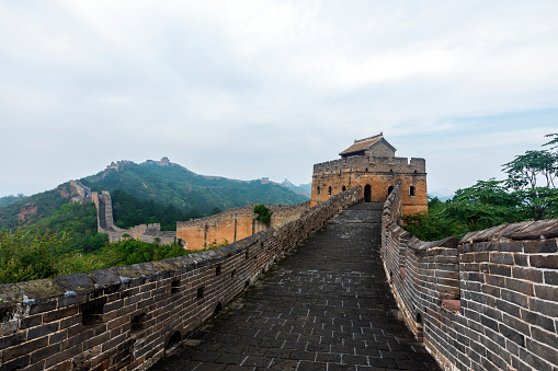 Great Wall of China flowing over a mountain range near Simatai