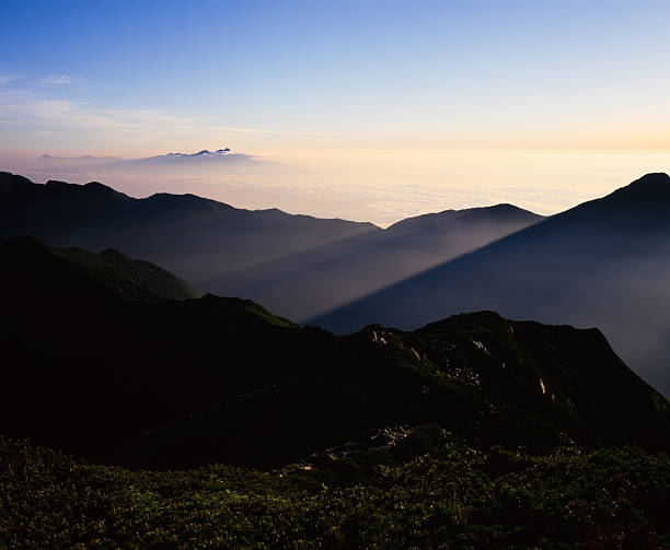 Angel's Ladder Crepuscular rays akaishi mountains stock pictures, royalty-free photos & images