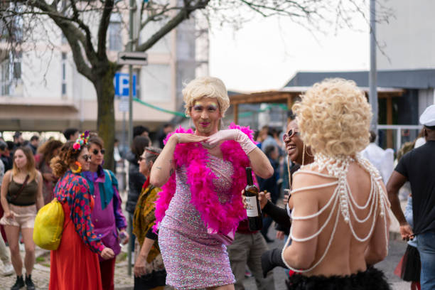 Carnaval in Lisbon Lisbon, Portugal - February 18, 2023: Crowd having fun at Carnival in Penha de Fraça in Lisbon Drag Shows and Cabarets stock pictures, royalty-free photos & images