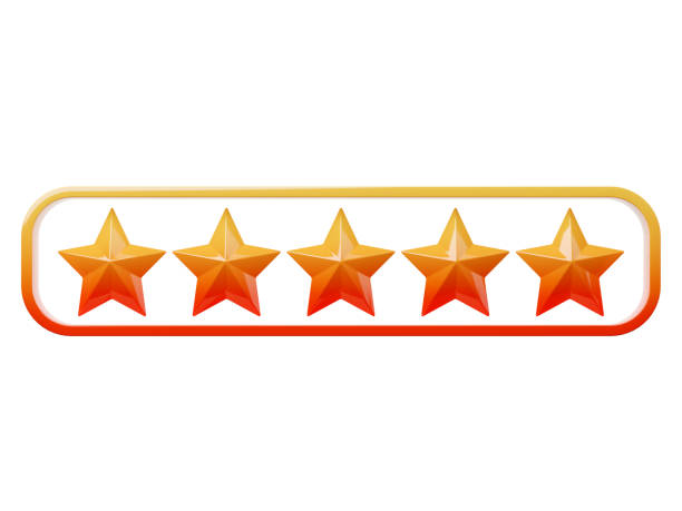 istock Five star with border customer feedback rating concept glossy gradient color with yellow and red on white background 3d render illustration with clipping path 1467490745