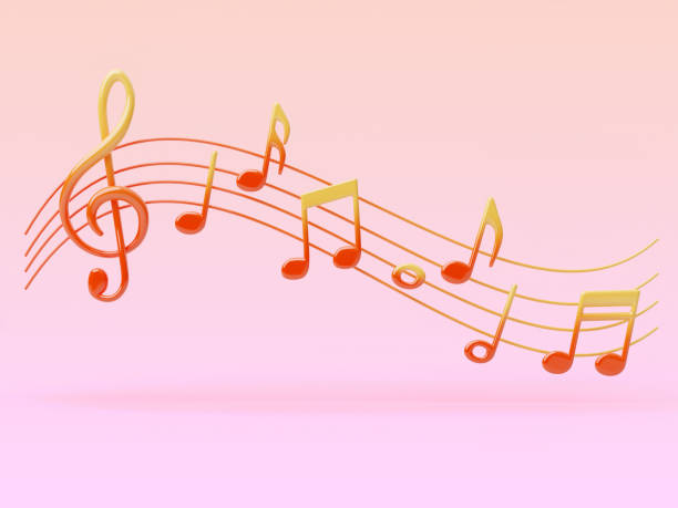 istock Colorful music notes with red and yellow gradient glossy on pastel background 3D render illustration with clipping path. 1467490752