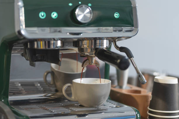 istock Coffee machine and coffee latte art 1467492286