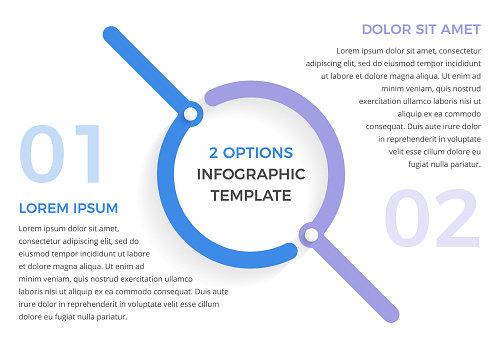 Infographic template with two steps or options, circle diagram, vector eps10 illustration